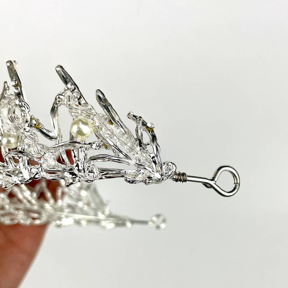 Clear Rhinestone Pearl Bead Silver Tone Metal Bridal Tiara Crown NEW - Picture 7 of 16